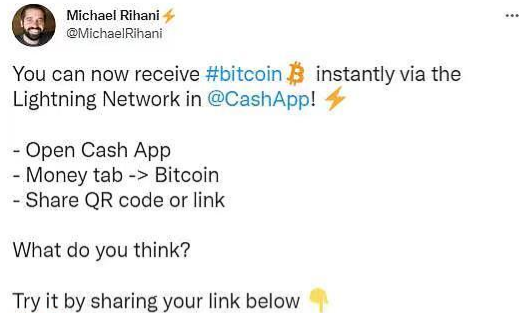 Cash App：已通过闪电网络支持发送和接收BTC，但7天交易上限为999美元