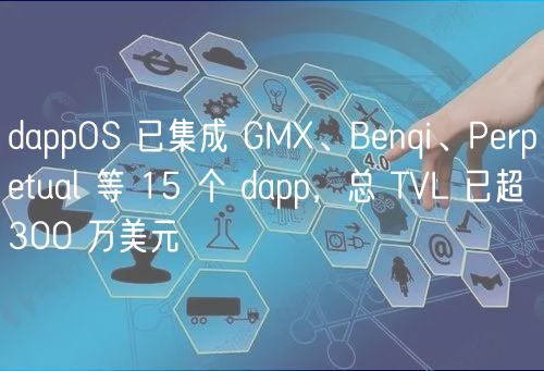 dappOS 已集成 GM、Bnqi、Prptual 等 15 个 dapp，总 TVL 已超 300 万美元
