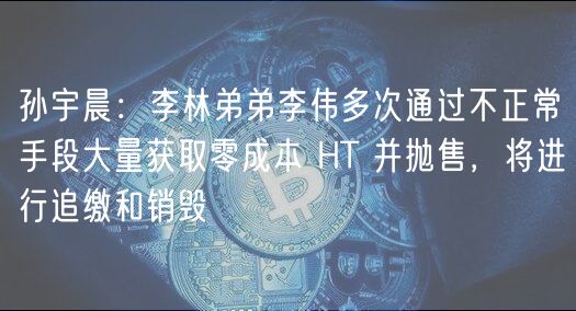 孙宇晨：李林弟弟李伟多次通过不正常手段大量获取零成本 HT 并抛售，将进行追缴和销毁